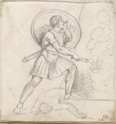 Guerreiro com escudo e tocha de Jacques Louis David
