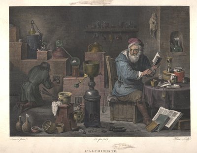 O Alquimista após a pintura de David Teniers, final do século XVIII. de Jacques Louis Perée