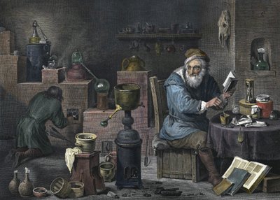 O alquimista. Gravura de Jacques-Louis Pérée. Século XVII. de Jacques Louis Perée