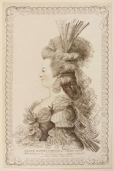 Retrato Caligráfico de Maria Antonieta, 1787 (gravura e gravura) de Jacques Louis Petit