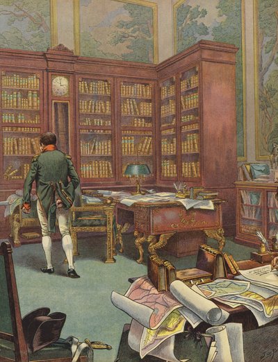 Napoleão Bonaparte consulta mapas em seu estudo de Jacques Marie Gaston Onfray de Breville (Job)