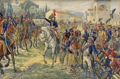 Napoleão Bonaparte em sua chegada na cidade ocupada de Nice de Jacques Marie Gaston Onfray de Breville (Job)