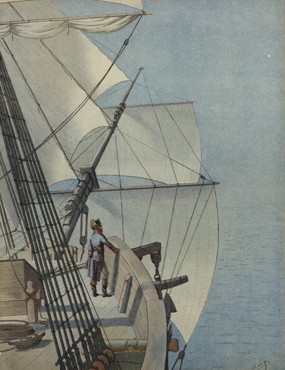 Napoleão Bonaparte no convés de um navio de Jacques Marie Gaston Onfray de Breville (Job)