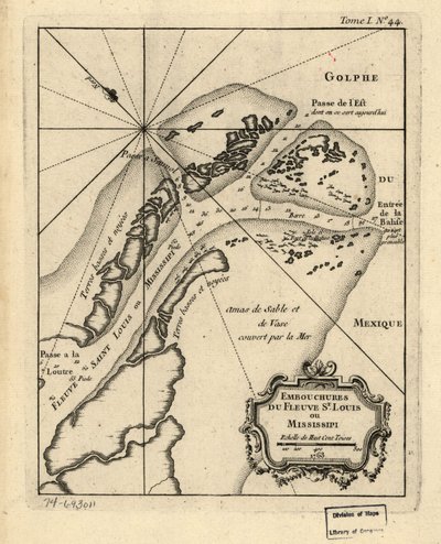 Bocas do rio St. Louis ou Mississippi. 1763. LOC 74693011 de Jacques Nicolas Bellin
