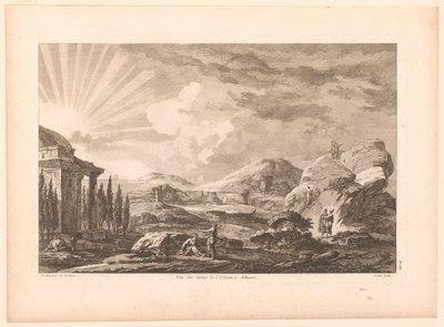 Vista de uma ruína em Atenas, possivelmente o Teatro Dionísio
Vue des ruines de l