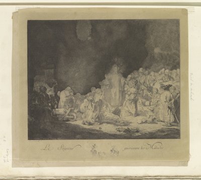 Predikende Christus (De Honderdguldenprent) O Senhor Curando os Doentes (título no objeto) Coleção de oitenta e cinco gravuras originais (título da série) de Jacques Philippe Le Bas