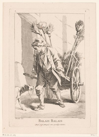 Vendedor ambulante com vassouras
Balais Balais (título sobre o objecto)
Cris de Paris (título da série)
Vendedores de rua de Paris (título da série) de Jacques Philippe Le Bas