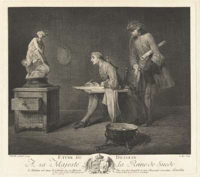 Estudo do desenho (A lição de desenho) de Jacques Philippe Le Bas after Jean Siméon Chardin