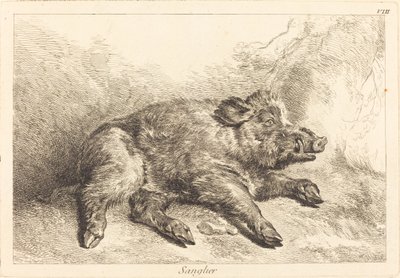 Sanglier (javali deitado, cabeça para a direita) de Jacques Philippe Le Bas and Jean Eric Rehn after Jean Baptiste Oudry