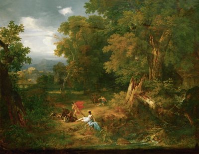 Meleager mata o javali de Calydon ... (óleo sobre tela) de Jacques Raymond Brascassat