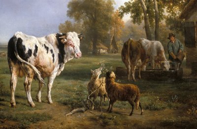 "Touro branco e outros animais" (pintura) de Jacques Raymond Brassacat