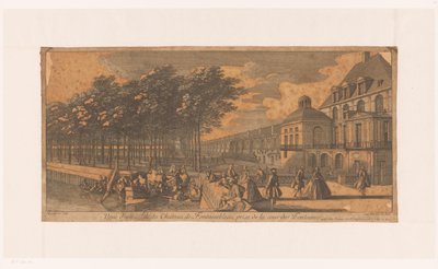 Gezicht op een laan bij de Cour de la Fontaine van kasteel Fontainebleau Vista de uma ala do Château Fontainebleau, tirada da Cour des Fontaines (título no objeto) de Jacques Rigaud