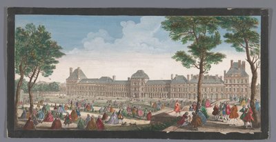 Vista do Palais des Tuileries em Paris vista do Jardin des Tuileries Les promenades du Palais Thuilleries (título no objeto) de Jacques Rigaud