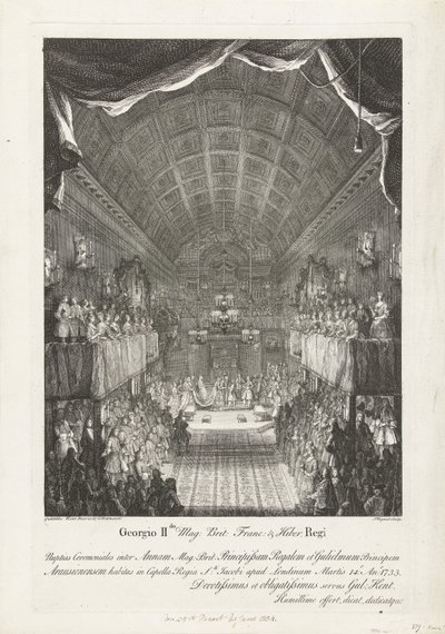 Casamento de Guilherme IV com a Princesa Anna, 1734
Georgio IIdo Mag: Britânico: Franc: & Hiber. regi Nuptias Ceremoniales inter Annam (...) et Gulielmum (...) Martis 14o: Ano: 1733 (...) (título sobre o objecto) de Jacques Rigaud