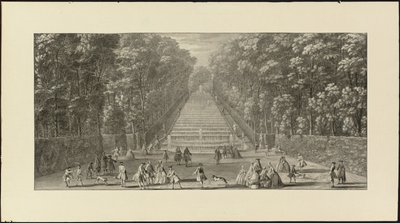 Vue de la Grande Cascade dans les jardins de Marly (giz preto, caneta e tinta preta, lavagem cinzenta) de Jacques Rigaud