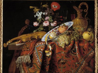 Natureza morta com violino e água-marinha Pintura de Jacques Samuel Bernard (1615-1687) de Jacques Samuel Bernard