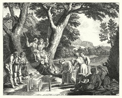 Camponeses relaxantes (gravura) de Jacques Stella