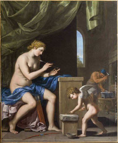 Vulcano forjando as flechas para Cupido, c. 1645 de Jacques Stella