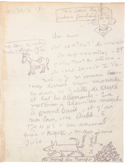 Carta autografada com desenhos de Jacques Vache