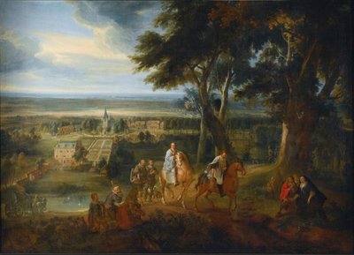 Rodolfo de Habsburgo entregando o seu cavalo a um padre que entrega o viático, c.1613-86 (óleo sobre tela) de Jacques d