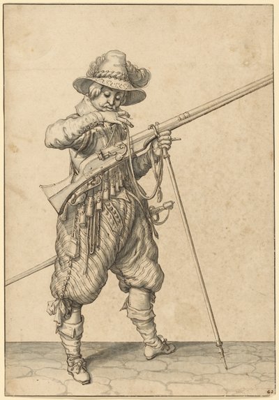 Um soldado de guarda a apagar o fósforo de Jacques de Gheyn II