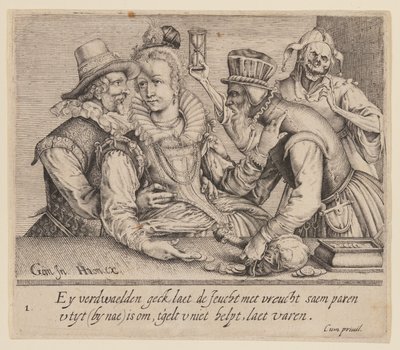 Uma mulher jovem entre um homem jovem e um homem velho, de Amantes desiguais de Jacques de Gheyn II