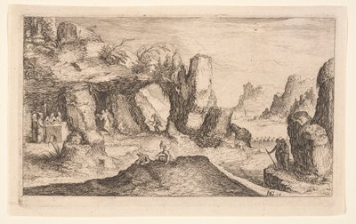 Paisagem com uma gruta e eremitas, de Paisagens de Jacques de Gheyn II