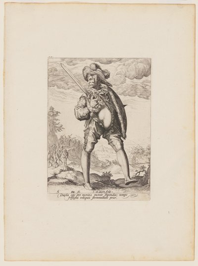 Soldado, armado com espada larga e escudo, de Oficiais e soldados da guarda-costas do Imperador Rodolfo II de Jacques de Gheyn II