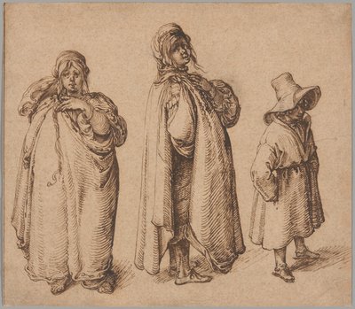 Dois estudos de uma mulher cigana e de um rapaz cigano com um grande chapéu de Jacques de Gheyn II