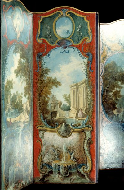 Móveis: tela de pintura sobre papel maroufle de Jacques de Lajoue (1686-1761) Século XVIII de Jacques de Lajoüe
