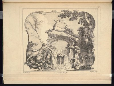 Projeto para Cartouche Formando uma Ponte (Horizontal) de Jacques de Lajoüe