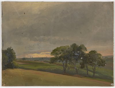 Prado ao entardecer com árvores de Jakob Becker