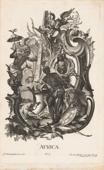Rocaille com a personificação do continente africano
África (título sobre o objecto)
Os quatro continentes (título da série) de Jakob Gottlieb Thelott