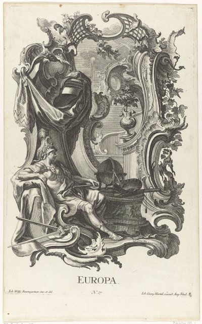 Rocaille com a personificação do continente europeu Europa (título no objeto) Os quatro continentes (título da série) de Jakob Gottlieb Thelott