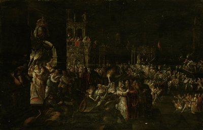 Uma noite de carnaval em uma praça barroca de Jakob Isaaksz Swanenburgh