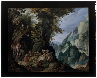 A tentação de Santo António numa paisagem de Jakob Isaaksz Swanenburgh