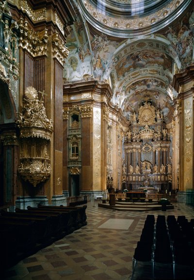Vista interna da Igreja Beneditina de Melk projetada pelo arquiteto Jakob Prandtauer (1660-1726), afrescos de Johann Michael Rottmayr (1656-1730). Melk, Áustria de Jakob Prandtauer
