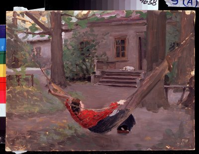 "Dans le hamac" Peinture de Yakov Kalinichenko (1869-1938) 1903 Museu Regional do Estado de Pozhalostin, Ryasan de Jakoff Jakovlevitch Kalinitchenko