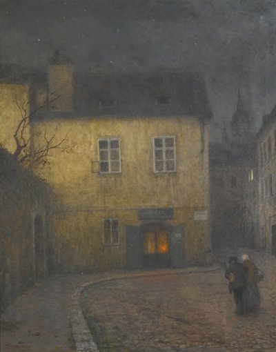 Uma esquina da rua em Praga, c. 1900 de Jakub Schikaneder