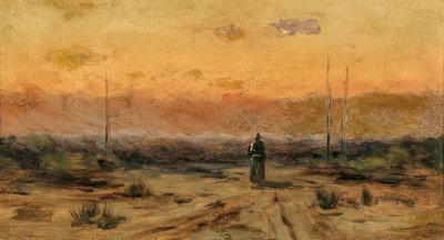 Mulher à beira-mar ao nascer do sol. de Jakub Schikaneder