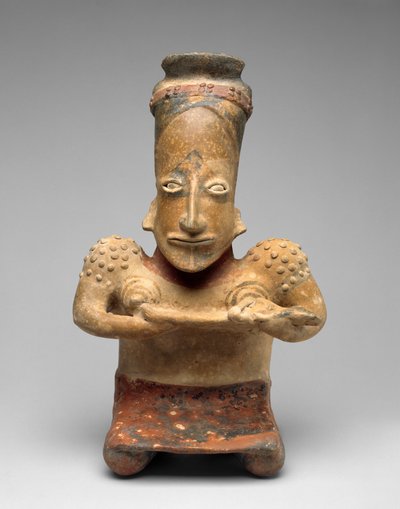 Mulher ajoelhada Enfermagem de um bebê, proto-clássico, 100 aC-AD 300 (louça de barro com pintura deslizante policromada) de Jalisco