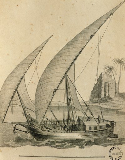Veleiro de Nubia, Egipto, gravura de Cartes et figures du Voyage en Nubie et en Abyssinie, James Bruce de James Bruce