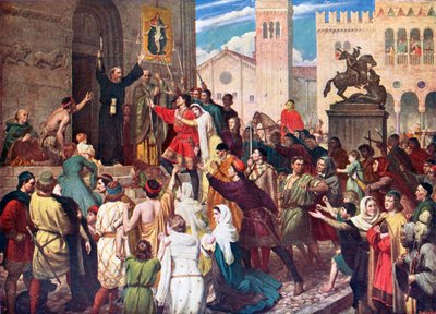 Pedro, o Eremita, pregando a primeira cruzada (litografia a cores) de James (after) Archer