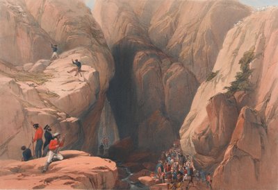 Entrada no Kojak Pass de Parush, c.1839 (litografia, colorido) de James (after) Atkinson