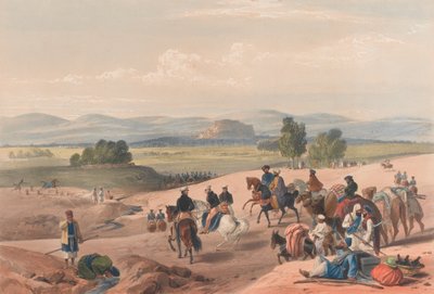 The Approach to the Fortress of Kwettah [sic], c.1839 (litografia, colorido) de James (after) Atkinson