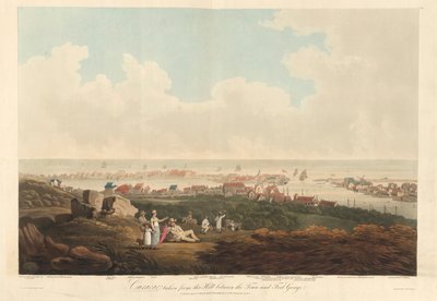 Curaçao, de Two Views of Curaçao tirada do Monte entre a Cidade e o Forte George, gravada por Thomas Hall de James (after) Belt