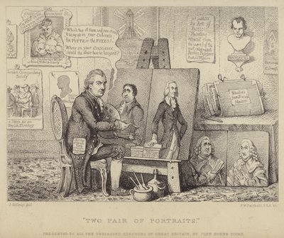 Dois Pares de Retratos: um desenho animado anti-Branco, retratando John Henry Tooke com retratos de Charles James Fox personificando o vício e William Pitt, o Jovem, representando a virtude de James (after) Gillray