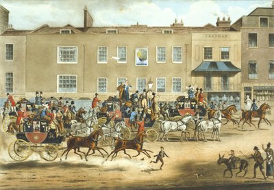 North Country Mails at The Peakcock, Islington (litho colorido) de James (after) Pollard