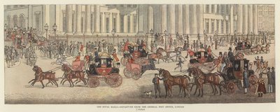 The Royal Mails - Saída do Correio Geral, Londres (cor litho) de James (after) Pollard
