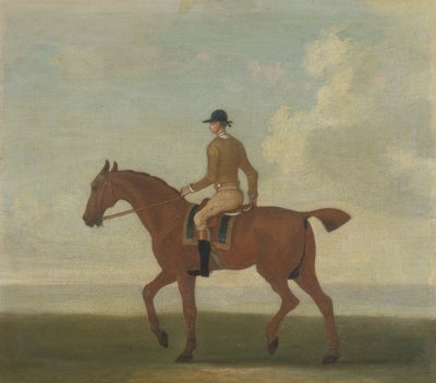 A Chestnut Racehorse com Jockey Up, c.1730 (óleo sobre tela) de James (attr.) Seymour